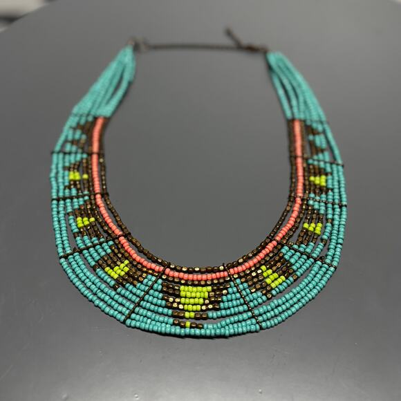 Boho Seed Bead Bib Necklace Multicolor Tribal Adjustable Statement Collar - Picture 9 of 12